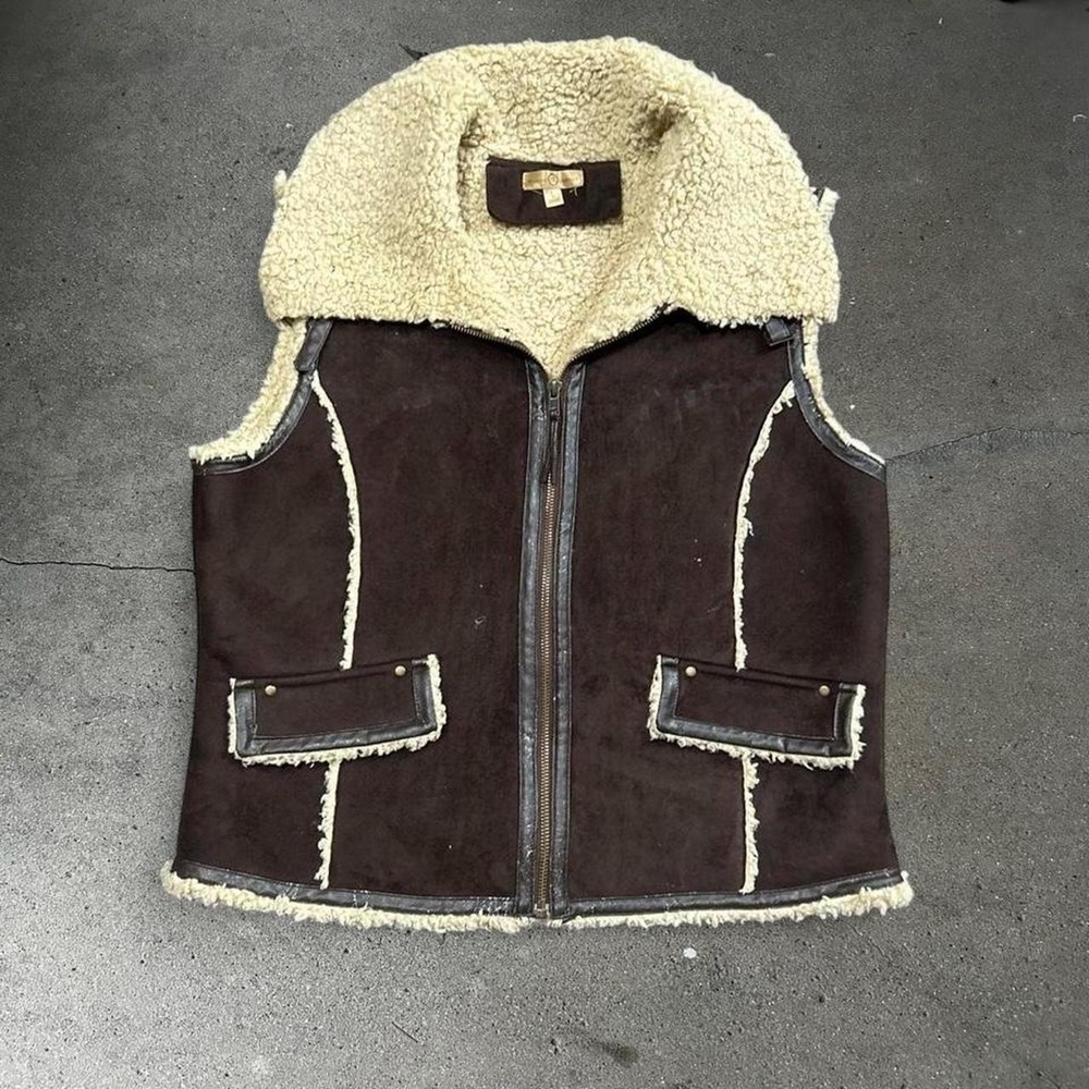 Vintage women's Wilson's Leather brown faux shearling zip up vest Size L